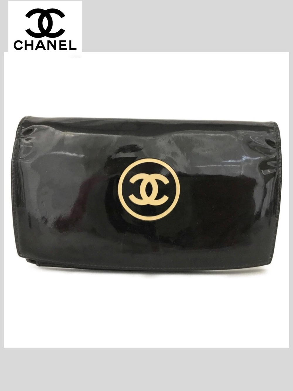CHANEL Makeup Coco Mark Patent Leather Long Bifold Wallet